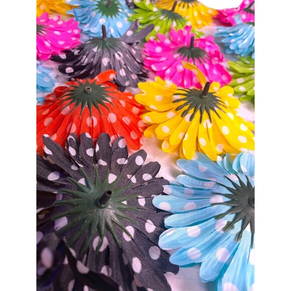 27 Polka Dot Daisy W/Large Rhinestone Multicolor 4” Floral Tops Only Artificial - Picture 9 of 10